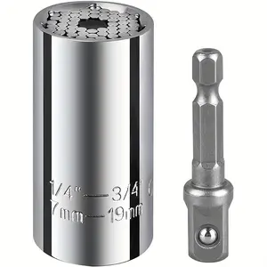 7-19mm Adjustable Socket Wrench 2PCS, Ratchet Wrench with 3/8" Adapter, Multi-Function Repair Tool