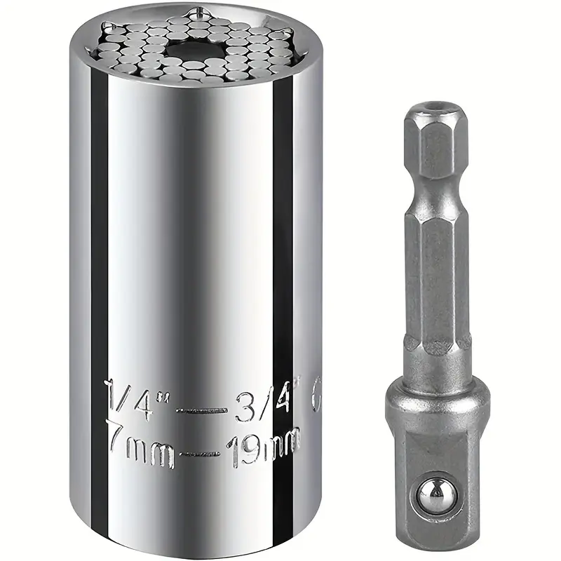7-19mm Adjustable Socket Wrench 2PCS, Ratchet Wrench with 3/8" Adapter, Multi-Function Repair Tool