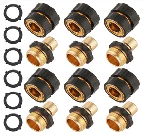 6 Set Quick Connect Hose Fittings for Garden Hose Quick Connector with Gasket 3/4 Inch GHT Male and Female Attachment Quick Release Water Hose Adapter