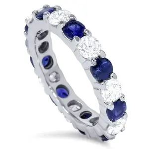 3ct Blue Sapphire & Diamond Eternity Ring 14K White Gold
