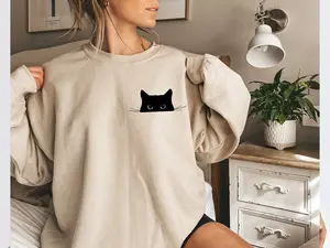 Cat Sweatshirt,Cute Cat Sweatshirt,Black Cat Shirt,Cat Peeking Sweatshirt,Womens Funny Sweatshirt,Gift for Cats Lover,Cat Mom Sweatshirt
