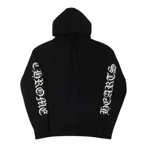 Chrome Hearts Life Sentence Embroidered Logo Cashmere Hooded Sweatshirt Black White
