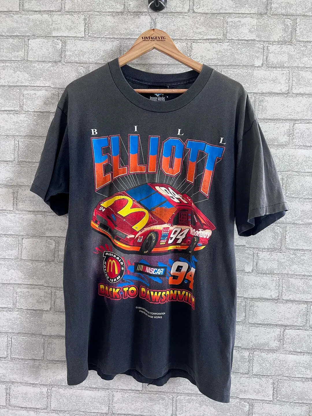 1995 Bill Elliott McDonald's NASCAR T-Shirt black short sleeve tee vtg