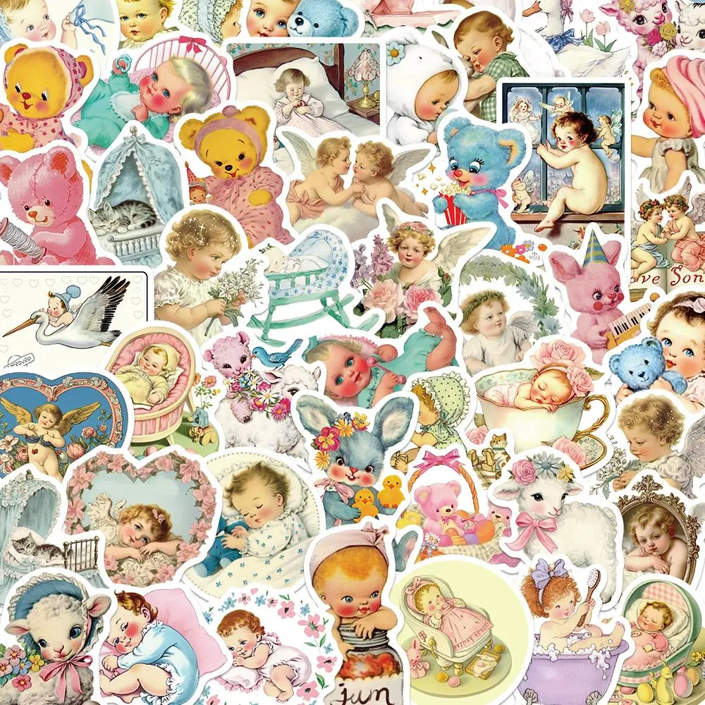 Vintage Baby Pattern Sticker,  50pcs  Cute Baby Sticker, Decorative Sticker for Phone Case, Computer, Guitar, Bag, Water Cup, Scrapbook, Ornaments