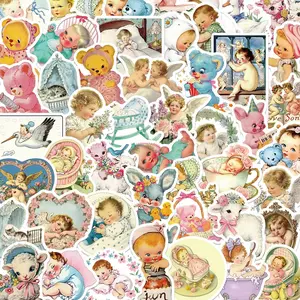 Vintage Baby Pattern Sticker,  50pcs  Cute Baby Sticker, Decorative Sticker for Phone Case, Computer, Guitar, Bag, Water Cup, Scrapbook, Ornaments