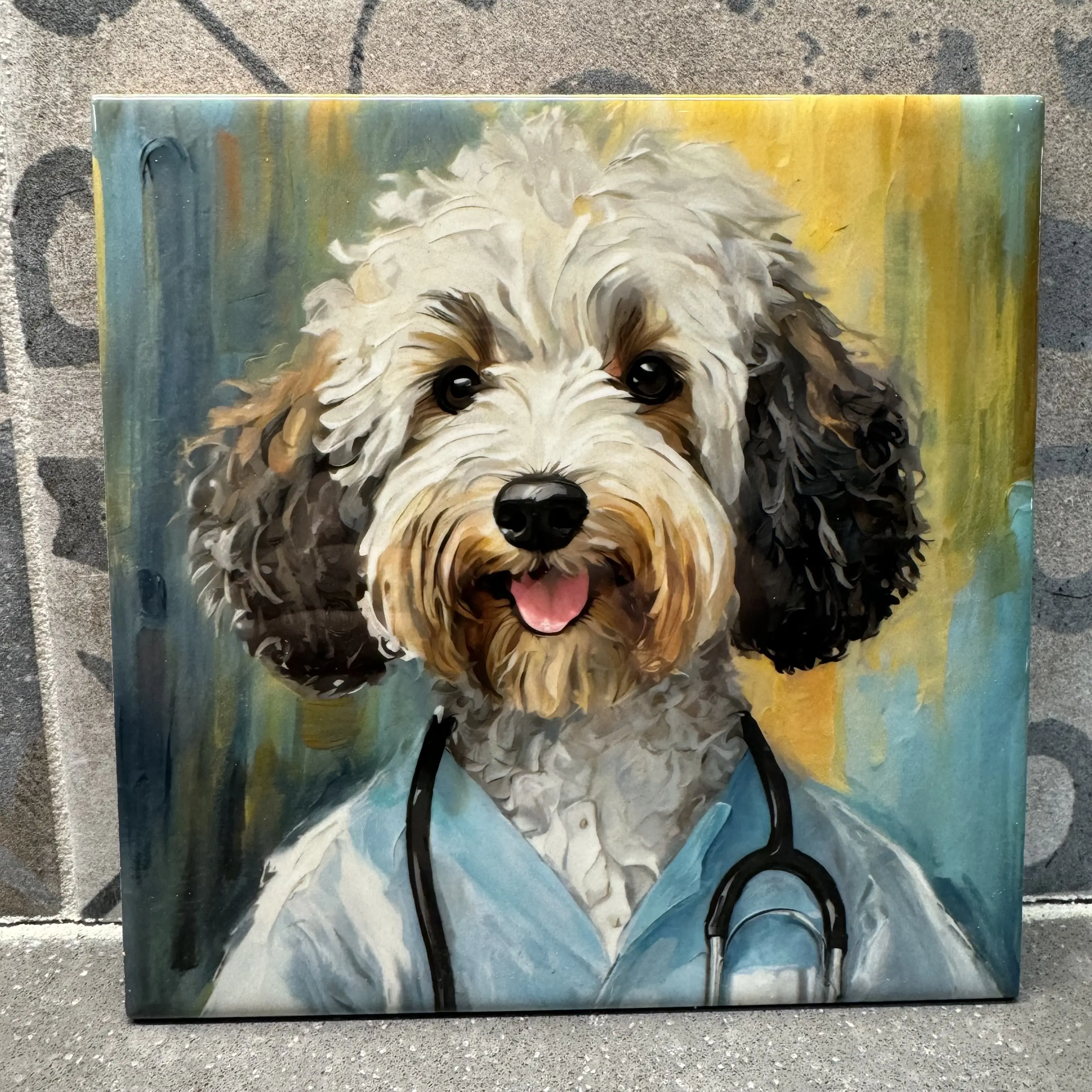 Sheepadoodle Nurse Doctor Trivet for Hot Dishes. 6"x6" Hot Plate. Doodle Coaster. Doodle Decor. Doodle Art. Doodle gifts. Gifts for Doctors.