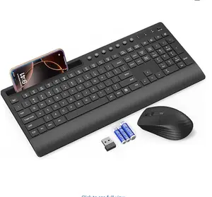 SABLUTE KC782 Wireless Keyboard and Mouse Combo Full-Size Quiet Keyboard with Palm Rest Phone Holder Multimedia Keys Numeric Keypad Batteries Included(non-bluetooth)
