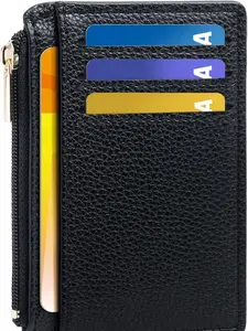 Women's Slim Minimalist RFID Blocking Wallets - Front Pocket Credit Card Holder, Small Compact Card Case with ID Window, Classic Black