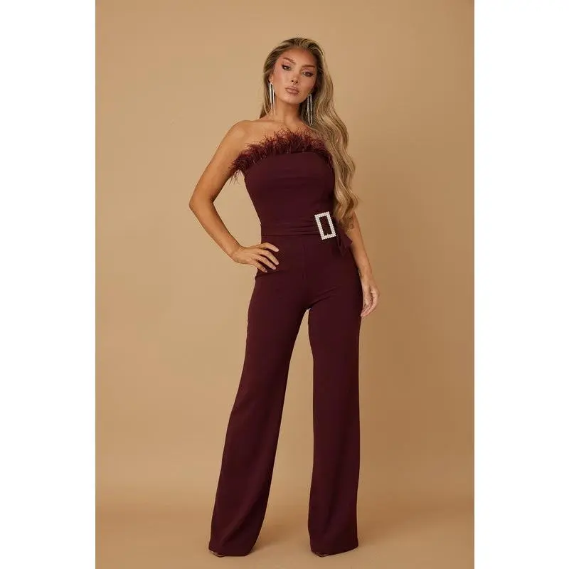 Off Shoulder Feather Fashion Jumpsuit