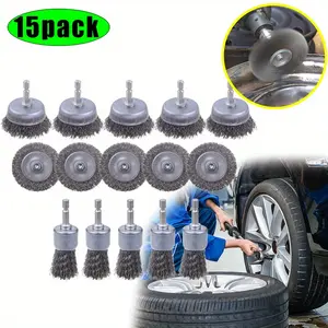 15 Pack Carbon Steel Wire Wheel Brush Set with 1/4-Inch Hex Shank for Rust Removal,Corrosion and Scrub Surfaces,Tools & Hardware Accessories