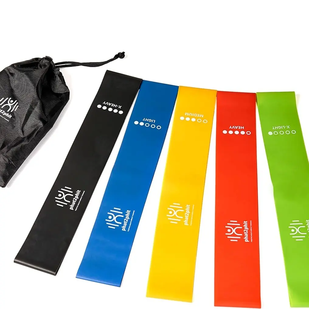 Phat2Phit Mini Loop Fitness Bands (Set of 5) - Varying Intensity, Strength Training, Ankle, Hip Abduction-Adduction, Ab Crunch Exercise Tools, Strength Training Band