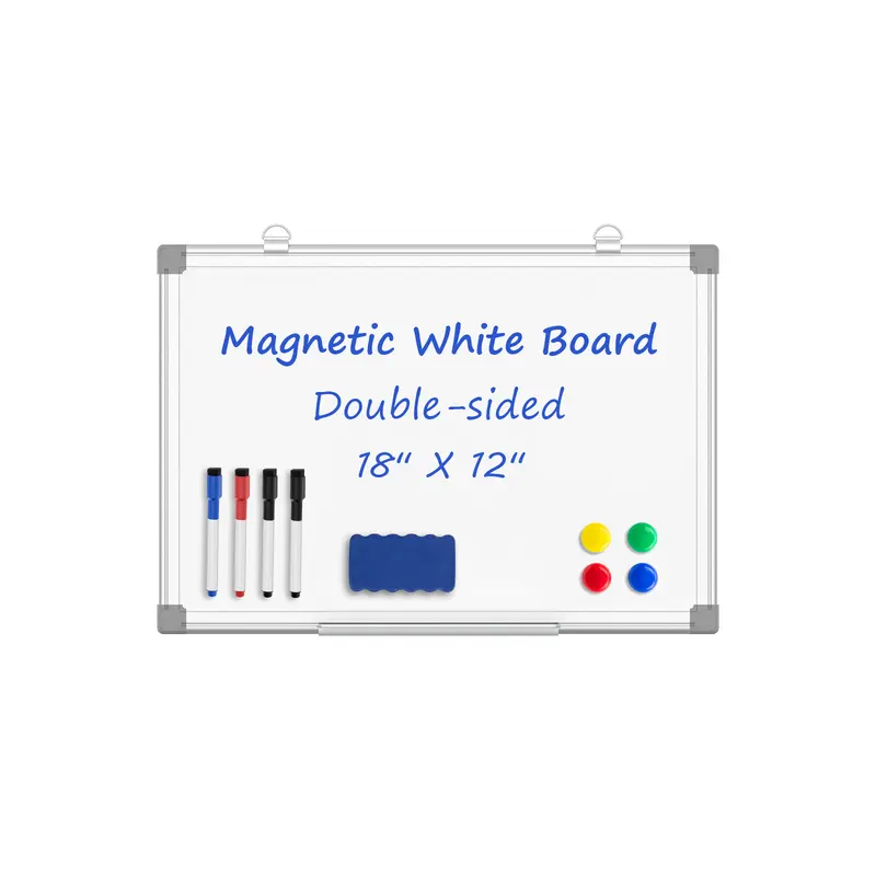Magnetic Whiteboard/Dry Erase Board, 18 x 12 Inch, Includes 4 Magnets, 4 Markers, 1 Eraser, and 1 Detachable Pen Tray - Perfect for Office, School, and Home