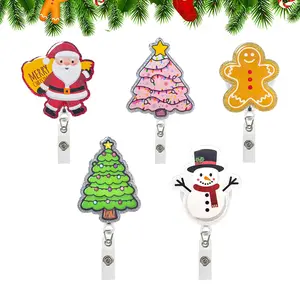 Cute Christmas Badge Clip, Retractable Nurse ID Holder, Acrylic Tree Snowman Design, Medical Assistant Accessories, Teacher ID Clamp