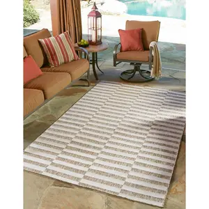 Taupe Outdoor Striped Rug