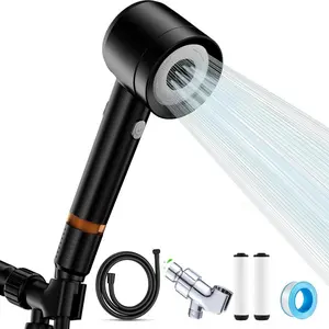 High Pressure Shower Head with Handheld,Shower Head with Filter with Pause Switch Water Saving Filter Showerhead, Filtered Shower with Hose, Bracket and Cotton Filter, Make Bathing Healthier (black，Electroplated) #SummerVibes filter bead softener