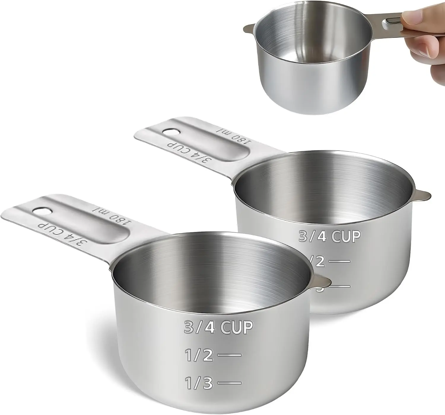 2 Pcs 3/4 Cup Measuring Cup, 180ml (6oz) Stainless Steel Scoop, Stainless Steel Measuring Cups, Suitable for Cooking, Baking, And Coffee Preparation