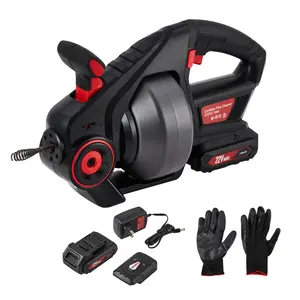 Professional wireless Electric Drain Auger – 25FT Auto-Feed Plumbing Snake for Bathroom, basin, Shower & Sewer Pipes – 2.0Ah Battery, 22V Power, The Red one metal pipeline unclogger is manually uncharged
