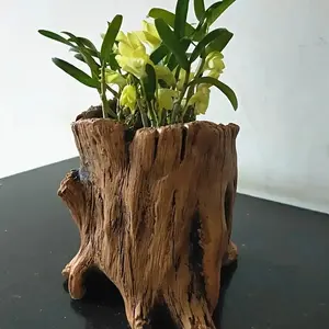 Vintage Style Cement Tree Stump Planter Pots, Ideal for Succulents and Plants, Rural Root Design, Indoor/outdoor Decorative Garden Pot with Drain Holes
