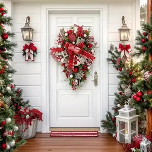 1pc 19.71inch Christmas Candy Cane Wreath, Festive Holiday Decoration, Perfect for Celebrating Christmastime, Ideal Gift Idea