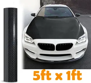 Black 7D Carbon Fiber Vinyl Wrap Roll 1ft x 5ft, 8yr Glossy Car Wrap Film Featuring Bubble Free Air Release Technology, Car Moto DIY Interior Exterior