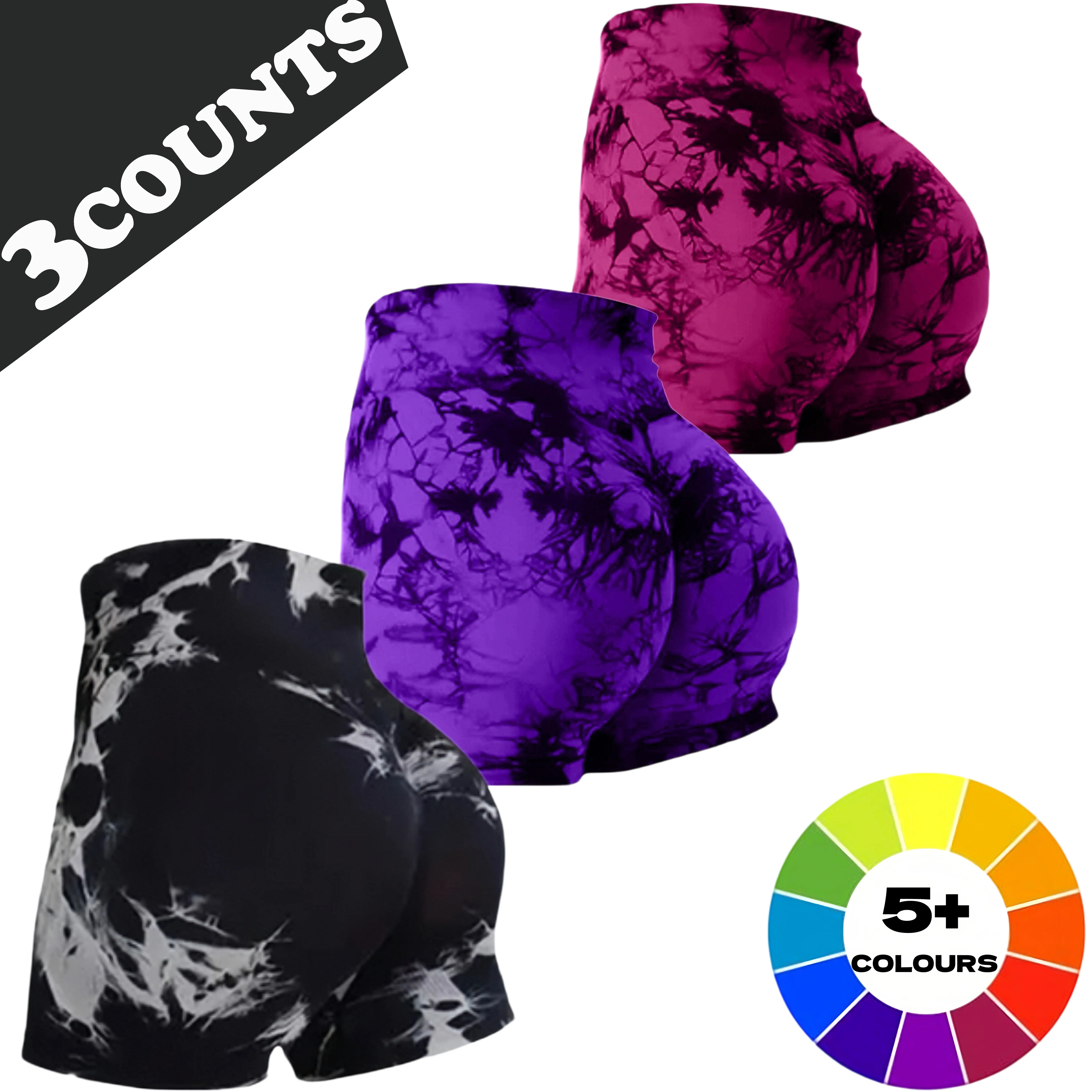 Women's 3-Piece Workout Shorts Set， High-Waisted, Seamless, Butt-Lifting Pleated Shorts,summerwins