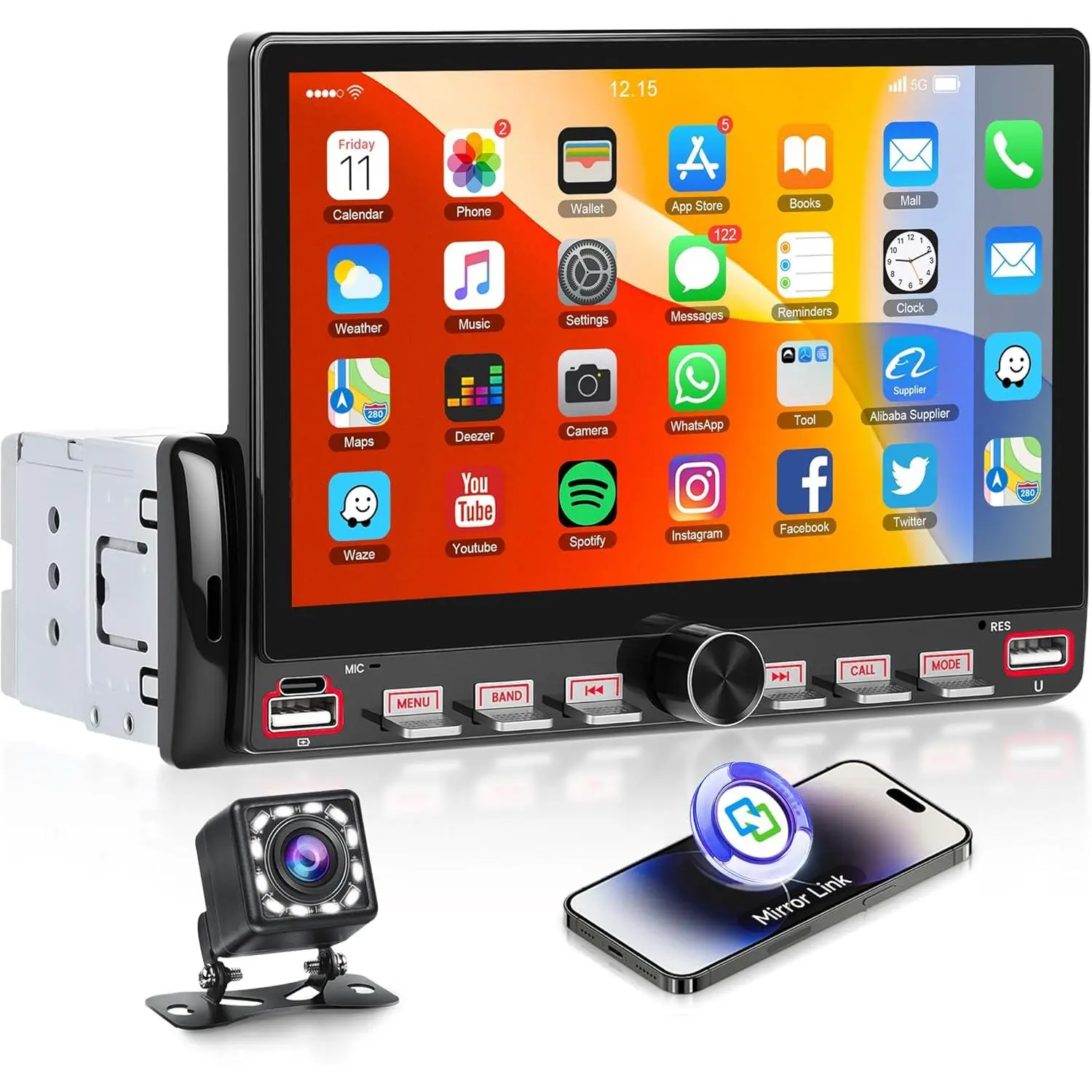 Single Din Car Video Player - 7" IPS Car Monitor Screen, Bluetooth, iOS/Android Mirror Link, Piano Keys, Backup Camera Support, FM, USB, Charging Port, EQ Personalized Audio Adjustment, SWC, Enhanced Multimedia Experience, SummerVibes Father's Day Gift