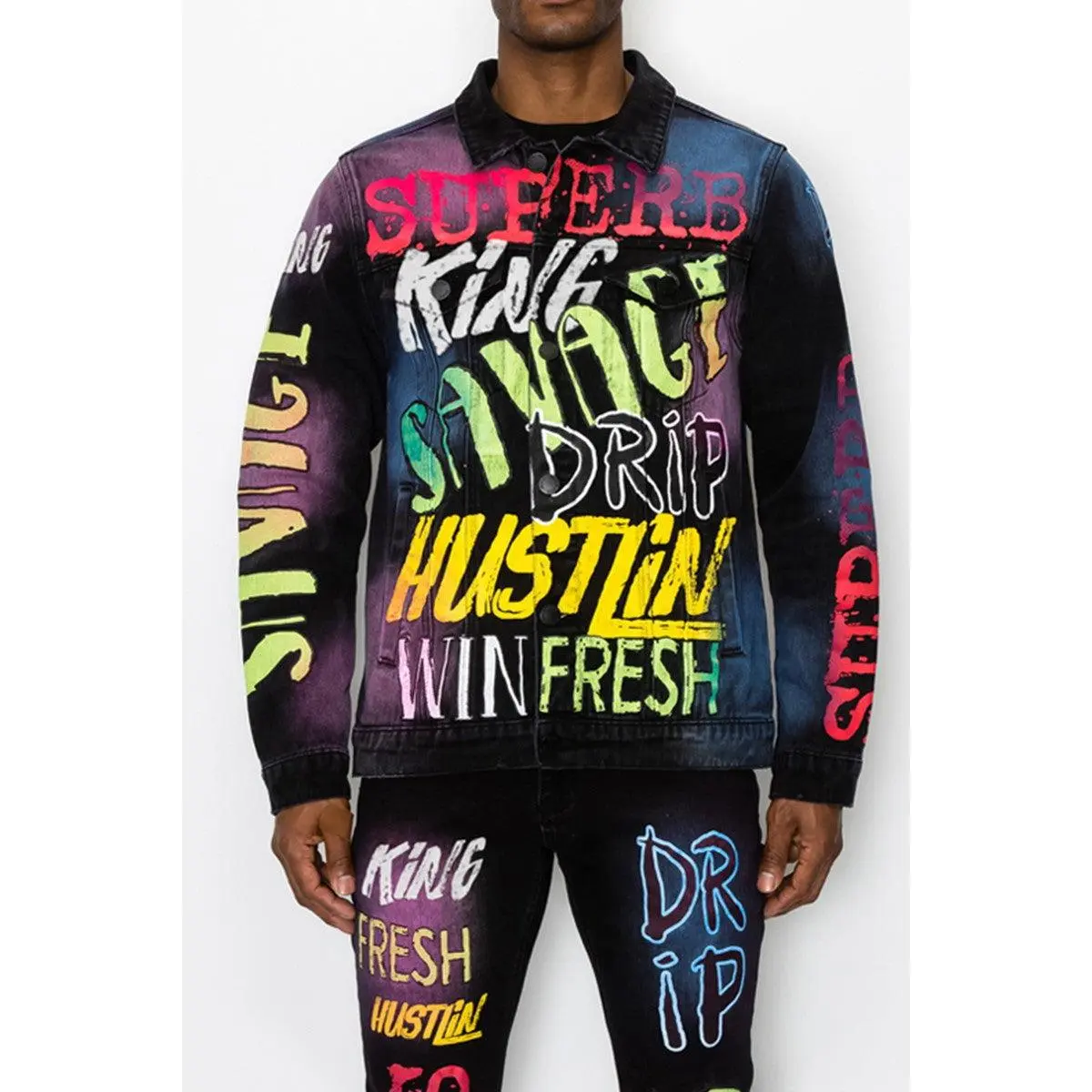 VICTORIOUS Airbrush Scribble Denim Jacket for Men - Classic Distressed Style