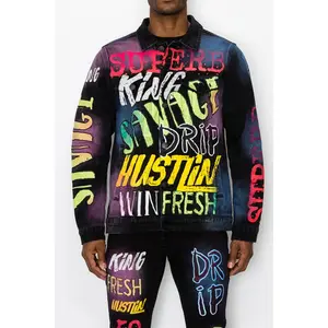 VICTORIOUS Airbrush Scribble Denim Jacket for Men - Classic Distressed Style