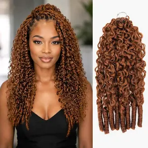 QVR Burmese Curly Feather Crochet Human Hair Auburn Brown #30 Miracle Knots Crochet Weave Hair Extensions