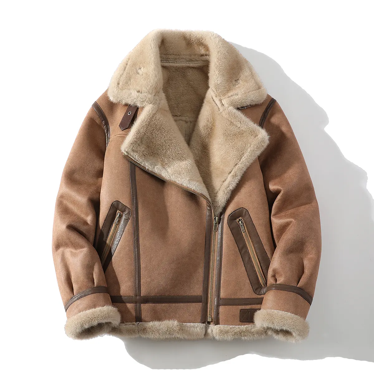 New Winter Style, Handmade Limited Edition Men's Faux Suede Jacket, Fleece-Lined Thickened Moto Style Outdoor Windproof Outerwea
