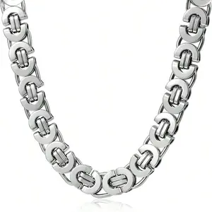 Trendsmax Flat Byzantine Chain Necklace Silver Color 316L Stainless Steel 11mm 22" Link Jewelry For Male Men