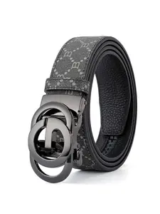 Men's B Buckle Leather Belt, Luxury Automatic Waist Belt for Business & Casual, PVC Leather, All Seasons, Letter Pattern