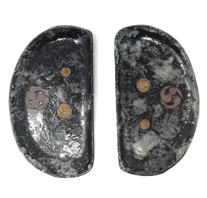Set of 2 Ceramic Semi-Circle Shape Japanese Pottery Sushi Plates (9" x 5.5")