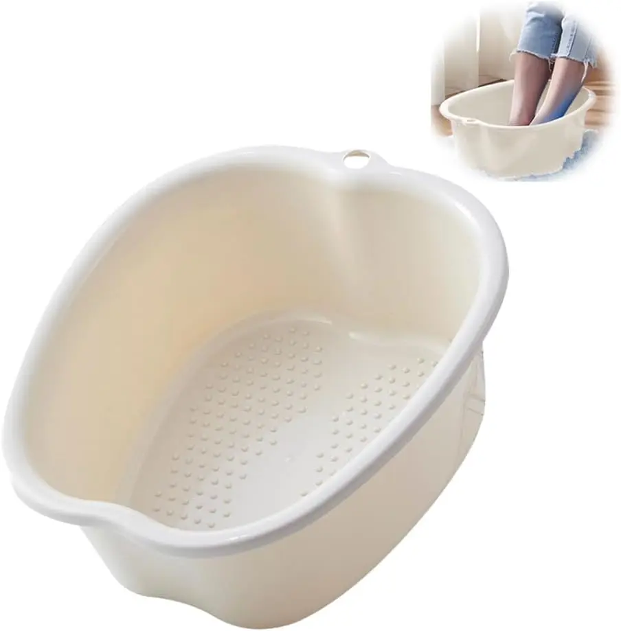 Beige Thickened Foot Bath Tub Plastic Foot Soaking Basin Foot Massage Foot Bath Tub Foot Washing Tub Relax Your Feet Relieve Fatigue