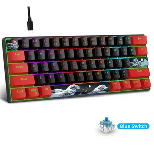 60% Mechanical Keyboard, Gaming Keyboard with Blue Switches, Sea Blue Backlit, RGB Backlit Keyboard, Small Compact Design, Portable 61 Key for Gamers