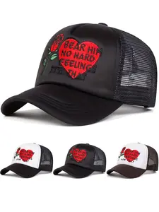 2025 Creative Fashion New Breathable Cotton Mesh Hat Love Rose Embroidery Men's Personalized Street Hip Hop Hat Street Dance Pop Skateboard Hat Women's Daily Leisure Life Commuting Wear Decorative Hat Multi functional Adjustable Baseball Hat