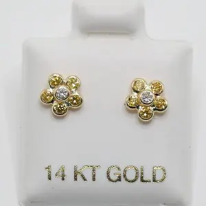 14K Gold Flower Cluster Stud Earrings – Multi Color Gemstone Daisy Style