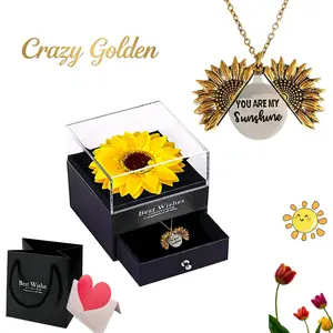Titanium Steel Engraved Sunflower Gift Box — The Perfect Mother's Day Gift — Rotating Sunflower Ring & Necklace Set