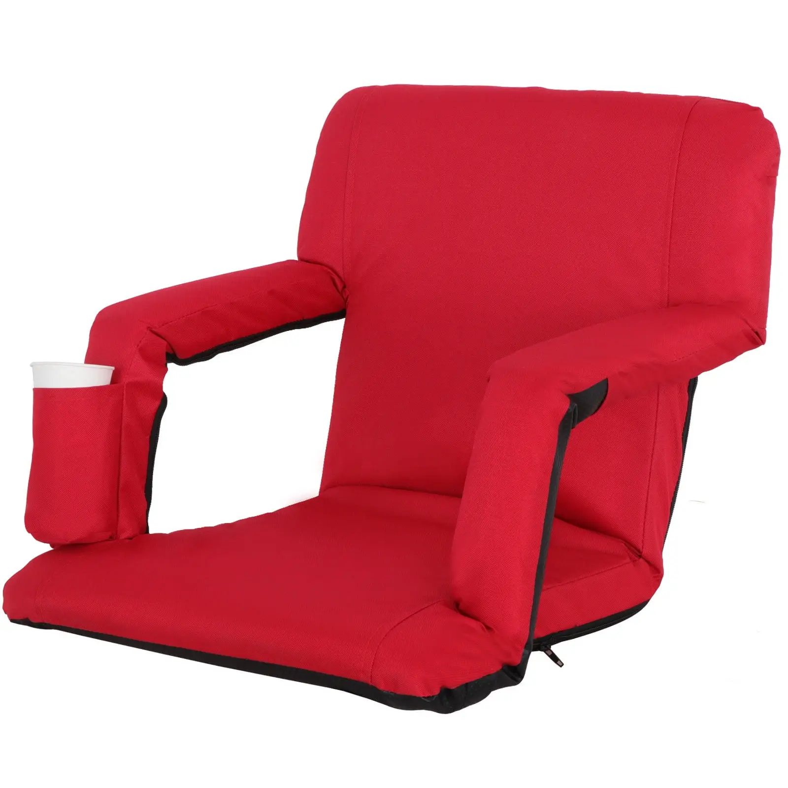 Portable Reclining Chair, Modern Water-Resistant Polyester Stadium Seat with 5 Adjustable Positions, Cup Holder and Backpack Straps for Outdoor Patio, Beach - Red, Furniture, Design, Comfortable, Beach Chairs, Cotton, Folding Seat, Pvc, Camping