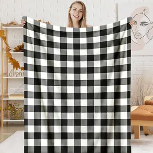 Classic Black White Checkered Buffalo Plaid Blanket, 1 Count Soft Warm Flannel Throw, Aesthetic Checkerboard Blanket for Home Office Travel