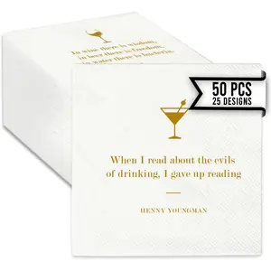 Drinking Quote Bar Napkins – 50 PCS Funny Cocktail Napkins for Adults with 25 Unique Quotes, Perfect for Weddings, Parties, and Events