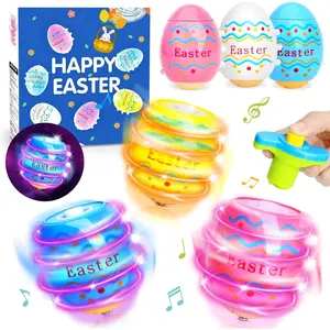 Light Up Easter Eggs Toy Gifts for Kids, 6 Easter Egg Spinning Tops with Flash & Music, Easter Basket Stuffers, Easter Eggs Hunt Prize, Kids Goodie Bag Fillers, Party Favor Novelty Bulk Toys