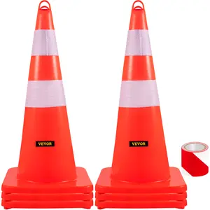 VEVOR Safety Cones,  6 x 28\" Traffic Cones, PVC Orange Construction Cones, 2 Reflective Collars Traffic Cones with Weighted Base and Hand-Held Ring Used for Traffic Control, Driveway Road Parking