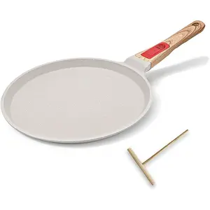 Non Stick Crepe Pan with Detachable Handle, 8 Inch Cast Aluminium Dosa Tawa Tortilla Pancake Pan Induction Compatible - White