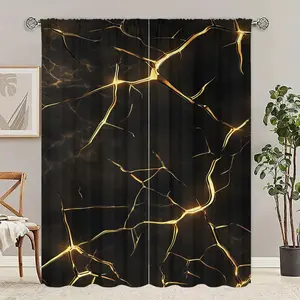 Cracked Print Curtains Set, Fashionable Rod Pocket Window Drapes for Bedroom & Living Room, Easy Installation for Coffee Shop & Office
