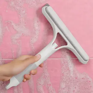 3 in 1 Window Cleaning Scraper, Squeegee andScrubber with Spray, Multifunctional HouseholdCleaning Tool, Car WindshieldCleaner,Lightweight Silicone Microfiber Wipe White Plastic cleaning products hack cleaner glass cleaning tool household