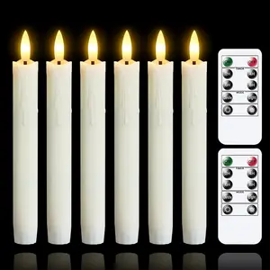 Flameless Flickering Taper Candles Two Remote, 7.5 Inch   Operated LED Window Candles Timer,Set of 6 Plastic -Wick Dripping-Wax Effect Flameless Candlesticks(0.86"Dia,Warm Fire)
