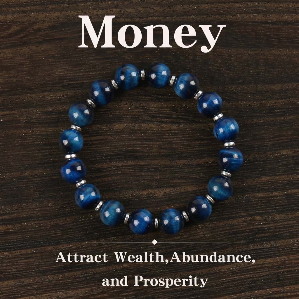 12mm Large Natural Blue Tiger Eye Beaded Bracelet Lucky Wealth Protection Jewelry Gift