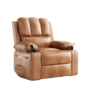 Oversized Electric Recliner Chair for Adults - PU Leather Swivel Rocker with Massage & Heat - Remote Control, USB Ports, 2 Cup Holders, Side Pocket - Wide Single Sofa for Living Room, Nursery, Bedroom