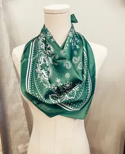 Green Satin Bandana Scarf - Versatile Emerald Green Satin Shawl Wrap or Headscarf